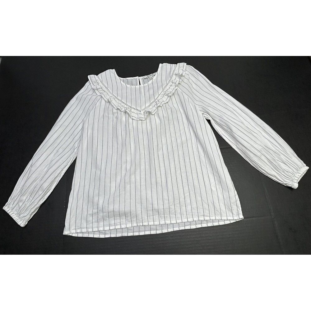 Madewell Ruffle-Yoke Prairie Pinstripe Top/ Blouse Women's Size XS Lightweight